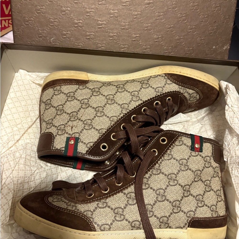Gucci Beige and Brown High-Top Sneakers
